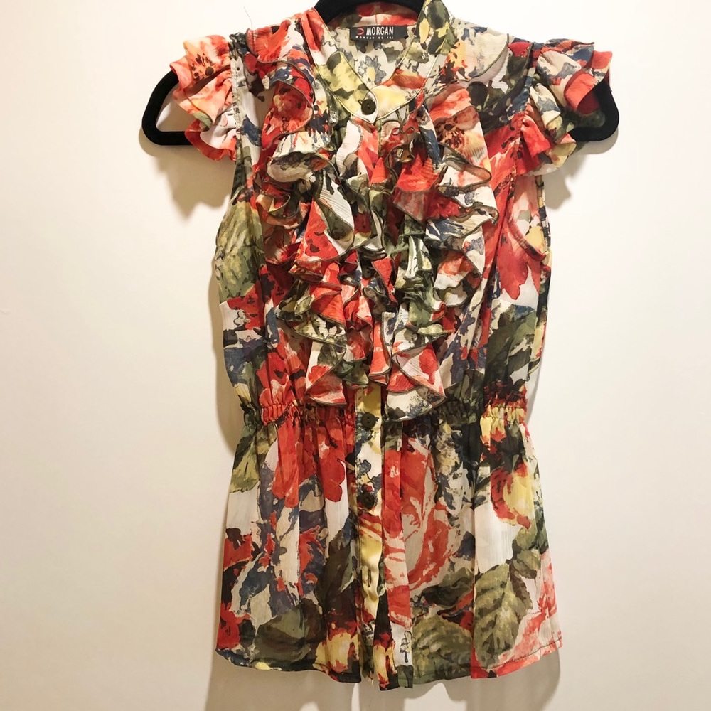 MORGAN DE TOI RUFFLE SLEEVELESS BLOUSE